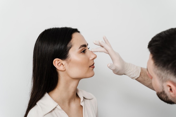 Photo rhinoplasty is reshaping nose surgery for change appearance of the nose and improve breathing consultation with ent before rhinoplasty plastic surgery to change nose shape and improve breathing