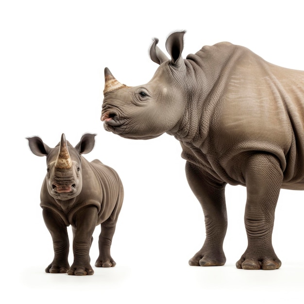 Photo rhinos in white background