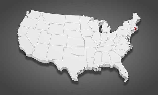 Photo rhode island state highlighted on the united states of america 3d map 3d illustration