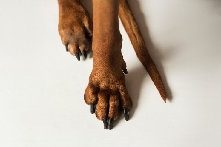 白い床にローデシアン・リッジバック犬の足
