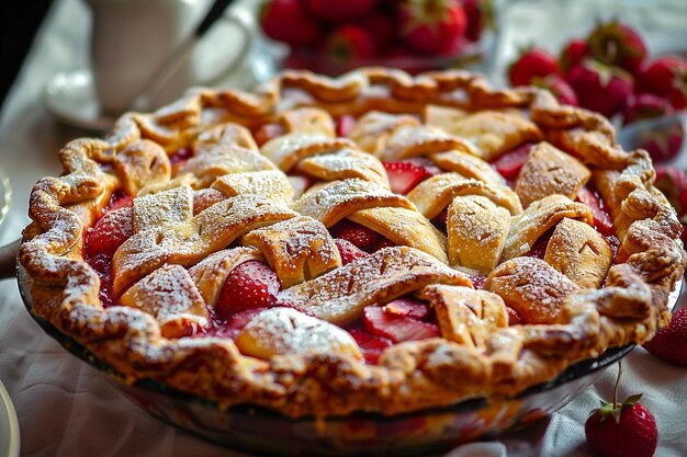 A rhubarb and strawberry pie with a sugary crust