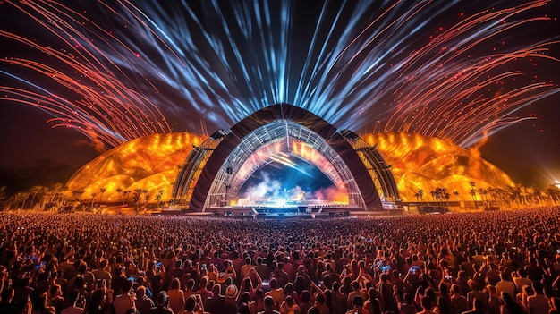 Photo rhythm and harmony at music festivals featuring top artists and immersive cultural celebrations the air is filled with the electrifying energy generated by ai