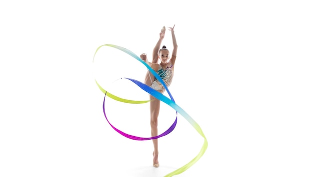 Rhythmic gymnast isolated on white