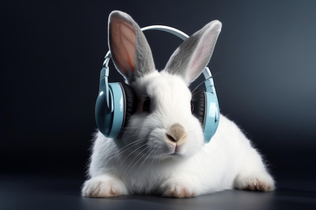 Rhythmic Hopper A Rabbit in Headphones Embraces the Joy of Harmonious Melodies