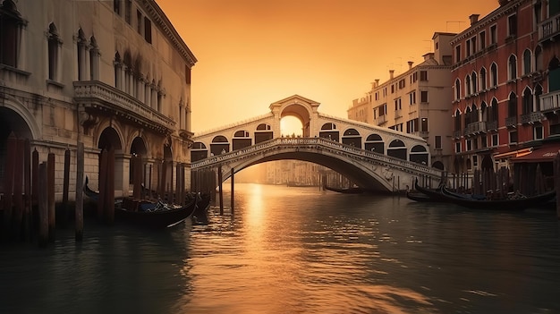 The rialto bridge in venice night view Generative Ai