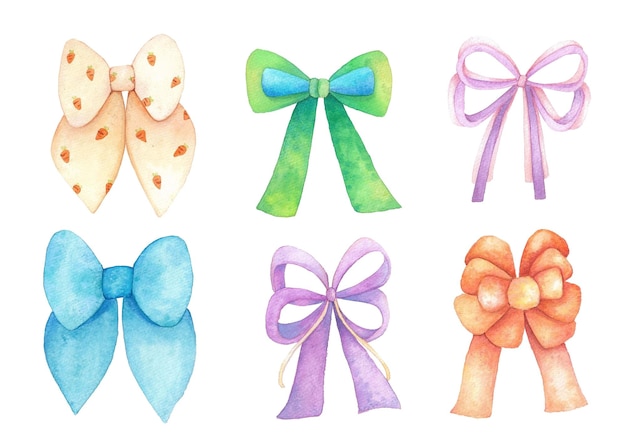 Ribbon bow watercolor set Hand drawn watercolor illustrations