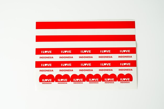 Ribbon red and white flag of Indonesia independence day August 17th stiker i love indonesia isolated