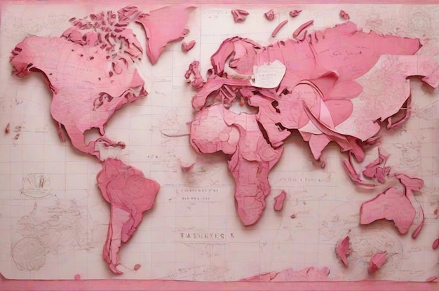 Ribbon Reflections Pink and World Map