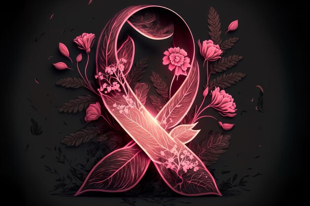 Ribbon of rose petals breast cancer awareness symbol Decorated with hand drawn bright simple flowers