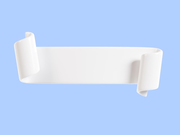 Ribbon text banner 3d render white glossy rolled double tape for sale or promotion message