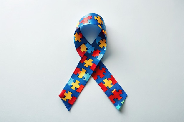 a ribbon with puzzle pieces around it is tied to it