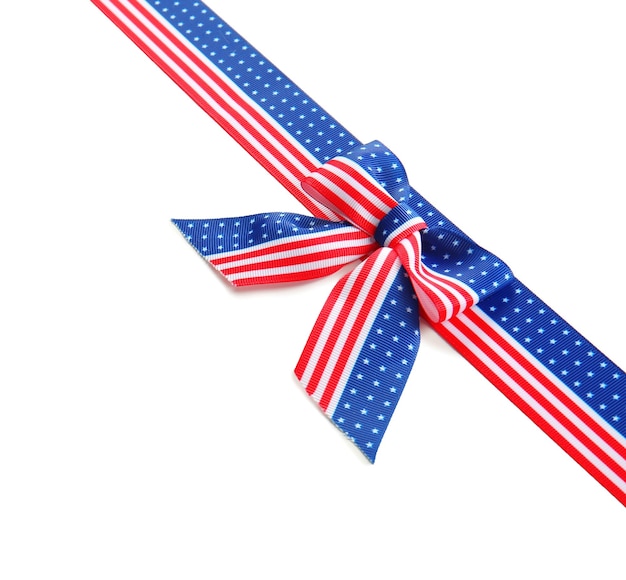 Ribbon with USA flag on white background