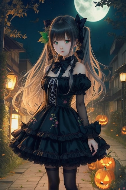 Ribboned Halloween Magic Anime Girl's Enchanted Attire