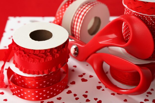 Ribbons with scissors close up