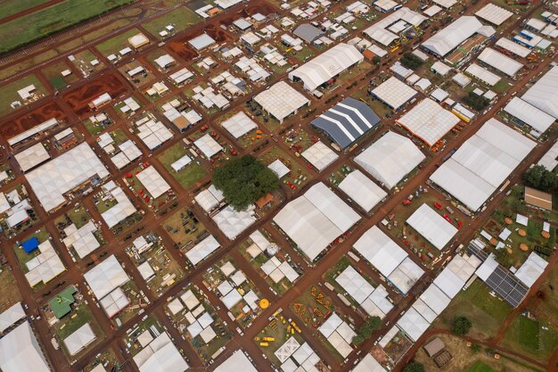 Ribeirao Preto Sao Paulo Brazil circa April 2023 Aerial view of Agrishow international trade fair of agricultural technology