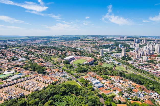 Ribeirao Preto Sao PauloBrazil Circa March 2022 Ribeirao Preto and Santa Cruz Stadium Botafogo FC Eurobike seen from above through drone aerial view