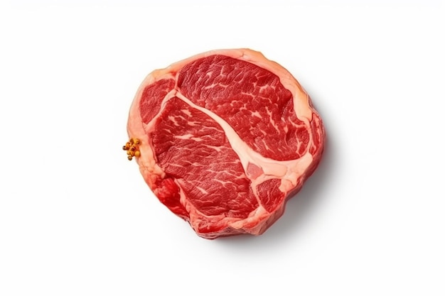 Ribeye steak top view Rauw vlees met specerijen geïsoleerd op witte achtergrond generatieve ai