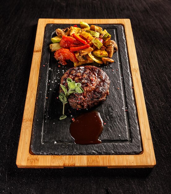 Ribeye steak with grilled vegetables