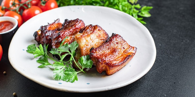 Ribs grilled BBQ spices tomato sauce piece of meat second course snack