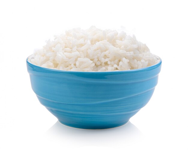 Rice in blue bowl