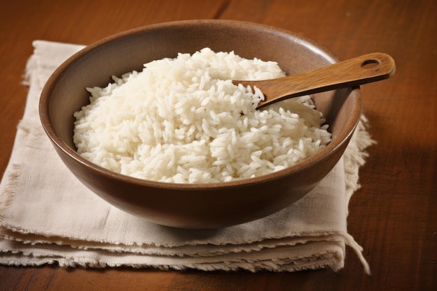 Rice in a bowl on table