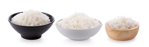 Rice in a bowl on a white background