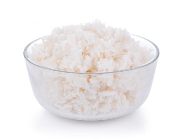 Rice in a bowl on a white background