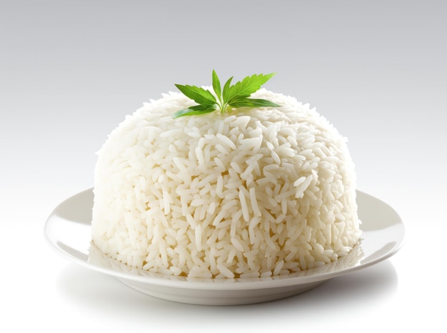 Rice in a bowl on a white background