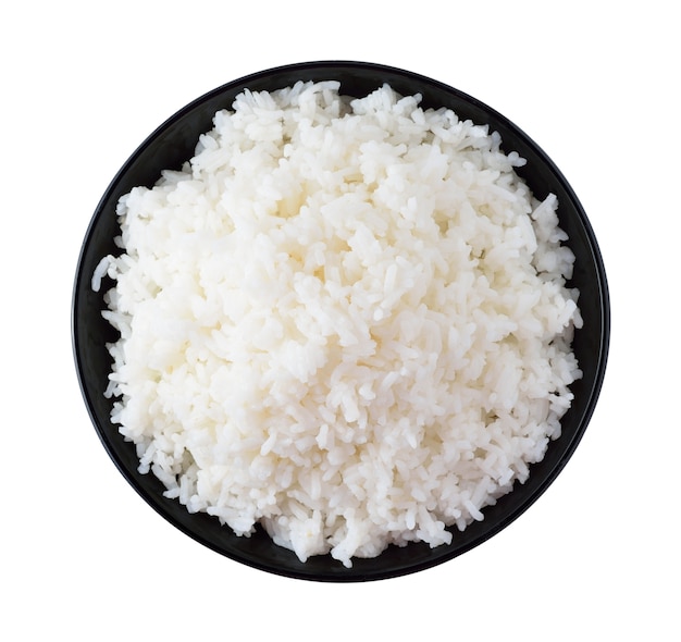 Rice in a bowl on a white background