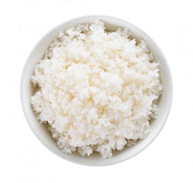 Rice in a bowl on a white background