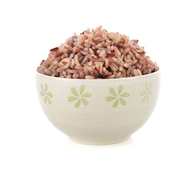 Rice in a bowl on a white background