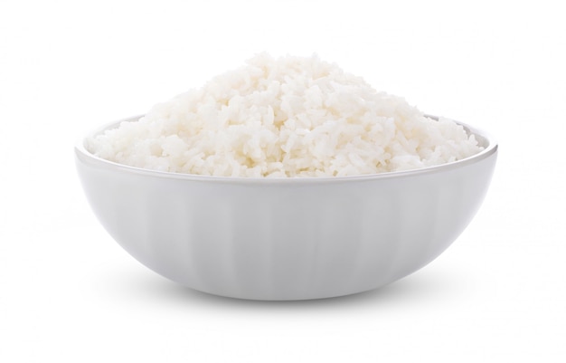 Rice in a bowl on a white. full depth of field