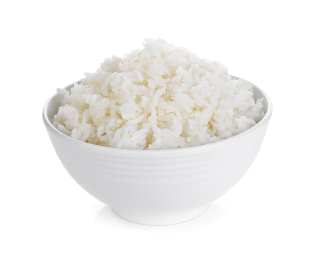 Rice in a bowl on a white space