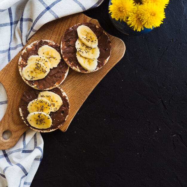 Rice cakes breakfast chocolate banana