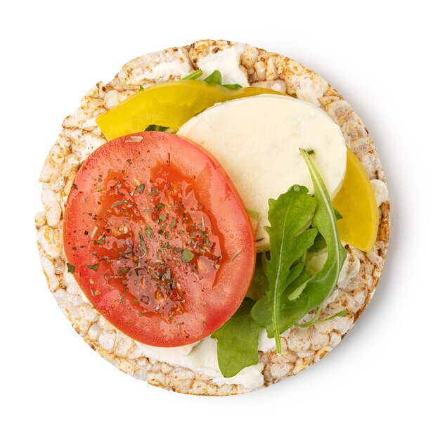 Rice cakes with cheese and tomato