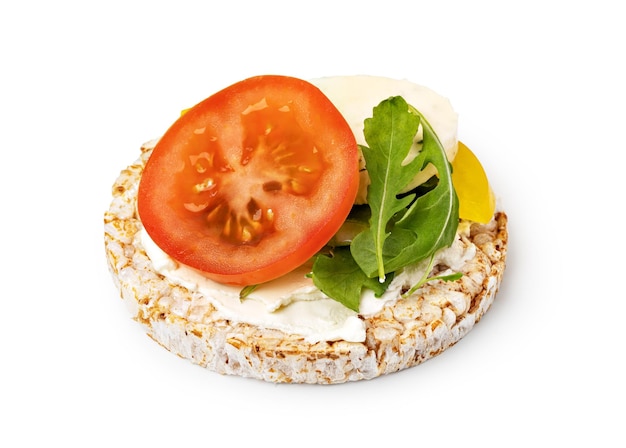 Rice cakes with cream cheese tomato and mozzarella