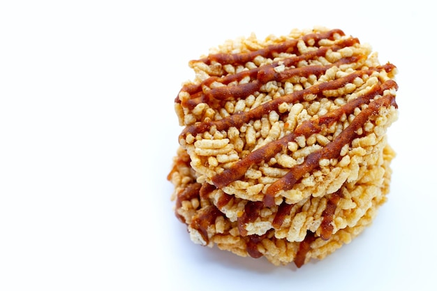 Rice cracker with coconut palm sugar on white