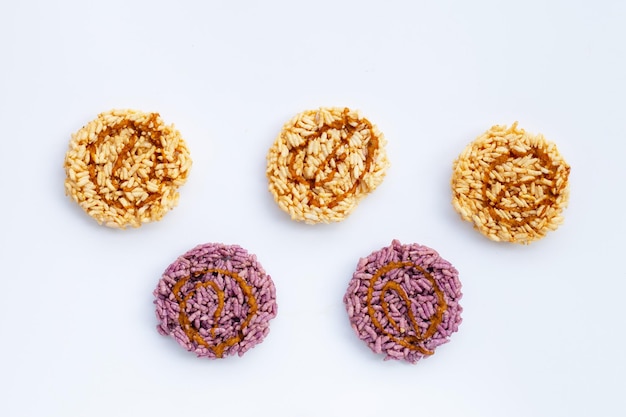 Rice cracker with coconut palm sugar on white