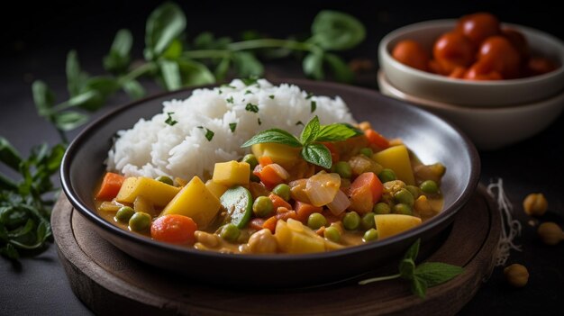 rice a delicious vegetarian meal featuring a spicy and fragrant curry Generative AI image