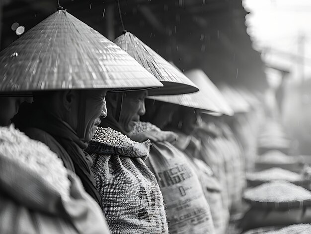 Photo rice farmers selling their harvest at a rural market in viet traditional and culture market photo