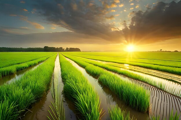 Photo rice field in the morning