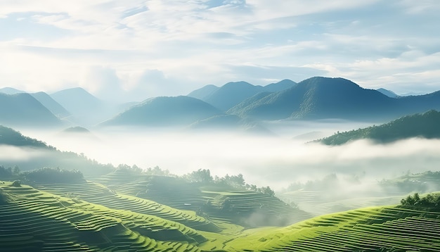 Rice fields in an eco farm on the mountain