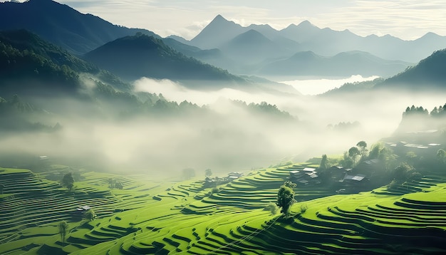 Rice fields in an eco farm on the mountain