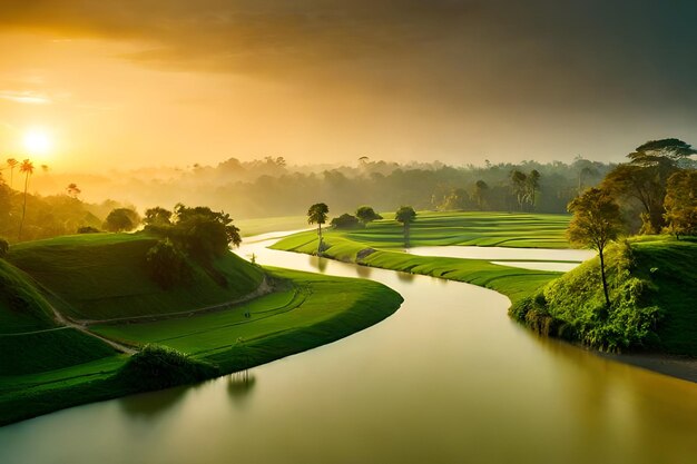 rice fields in the morning