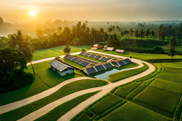 rice fields in the morning