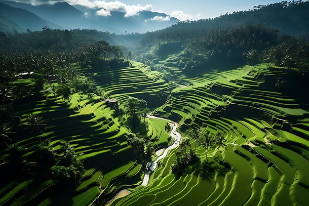 Rice fields on terraced of Bali island Indonesia