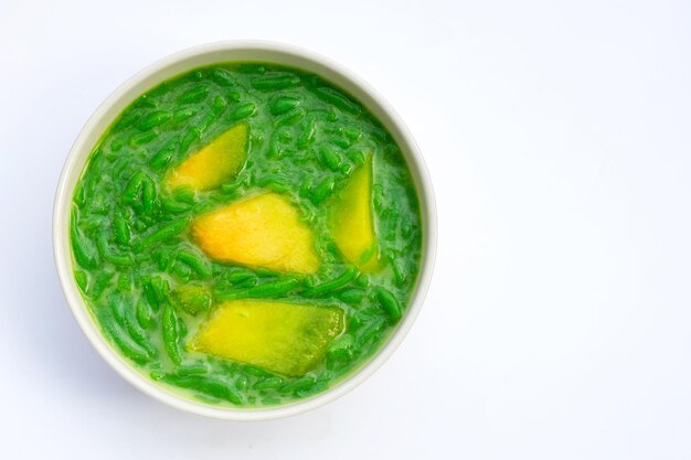 Rice flour pandan flavor with melon in coconut milk