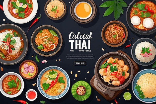 Rice food or thai food banner and poster template vector design