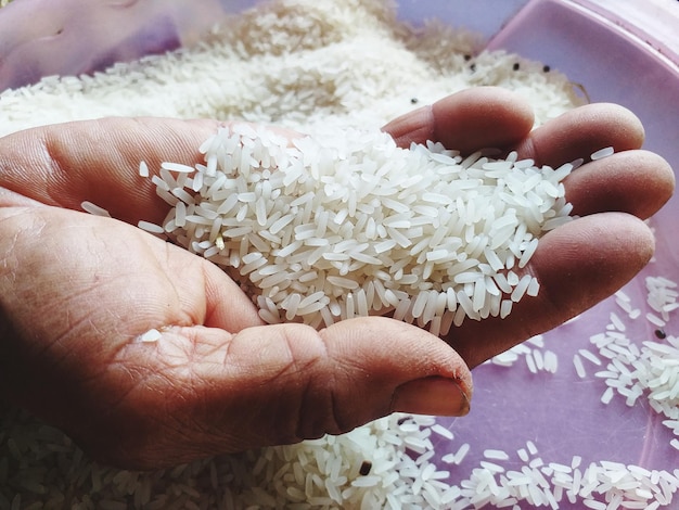 Foto il riso nelle mani degli anziani