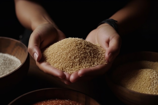 Rice hands grains food Generate Ai